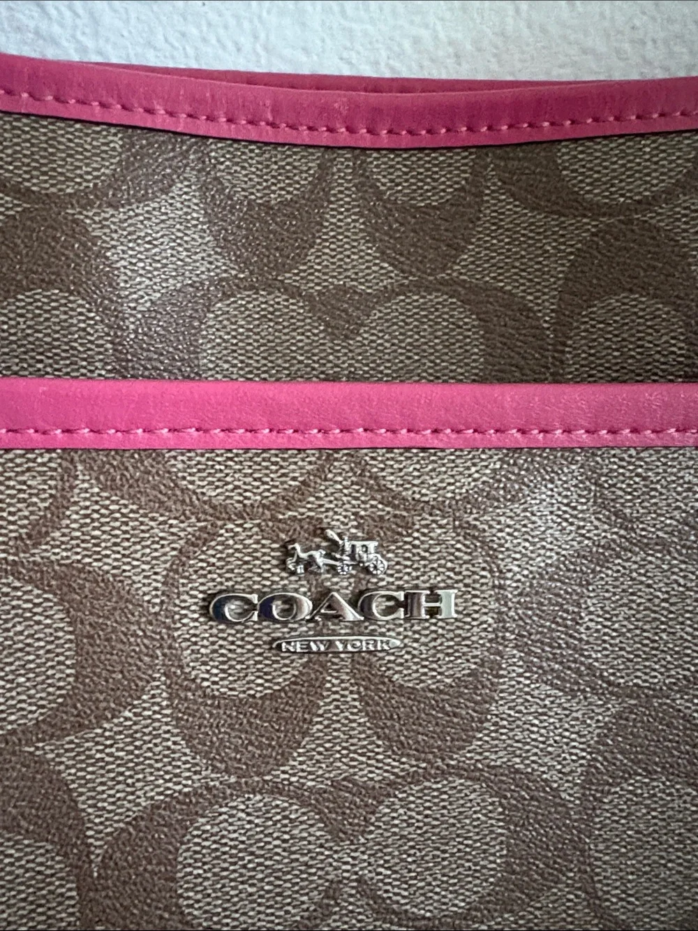 [Coach] Signature File Adjustable Crossbody Coated Canvas Bag Purse Khaki/Pink - Picture 5 of 16